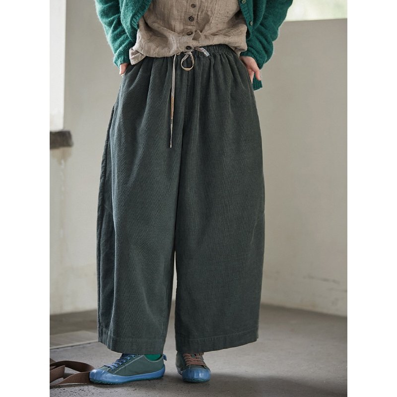 松霜绿松紧腰宽松百搭休闲显瘦萝卜裤 - 女装长裤 - 棉．麻 