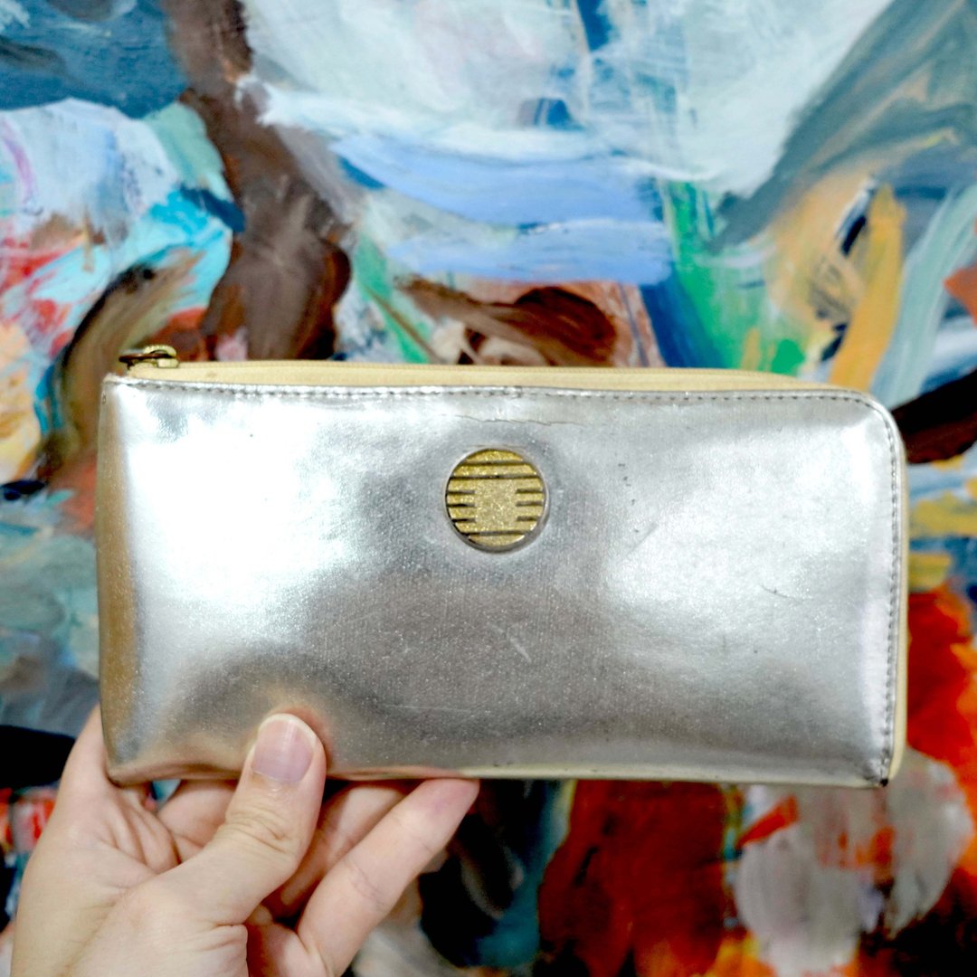 日本中古银色品牌不明长形钱包金色内里银包高级二手古着珠宝首饰 - 皮夹/钱包 - 其他金属 银色
