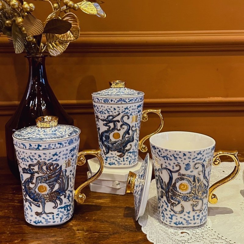 蓝彩祥瑞三件杯/300CC/中国风/办公室小物/下午茶/环保/共四款 - 茶具/茶杯 - 瓷 
