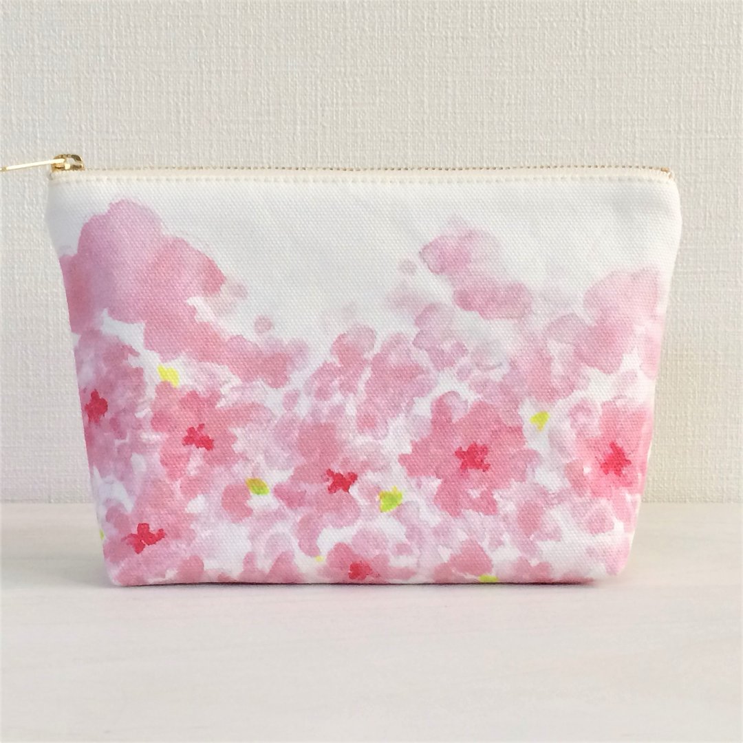 Bloom Flower Machi with Pouch Floral Pattern Pink - 化妆包/杂物包 - 棉 粉红色