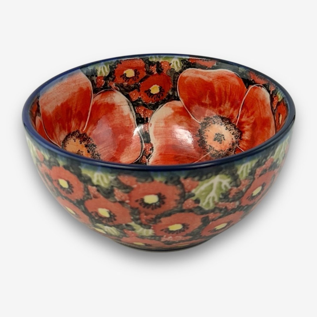 波兰手绘手工陶-大碗 16cm 赤霞花语系列 - 碗 - 陶 红色