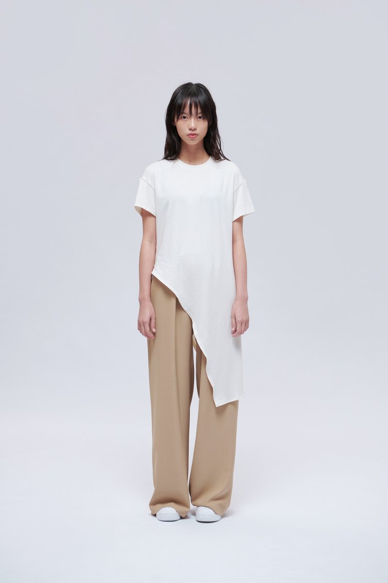 不对称绑带TEE - 女装上衣 - 棉 白色