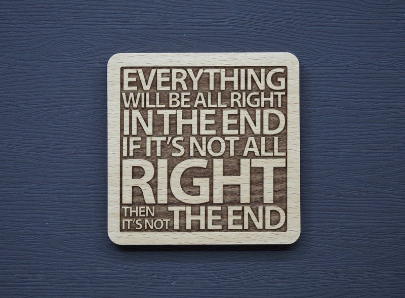 一句话原木杯垫 最终一切都会有好的结果 - 杯垫 - 木头 咖啡色