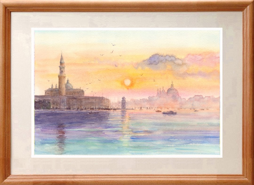 Watercolor painting original painting, sunset in Venice - 海报/装饰画/版画 - 纸 