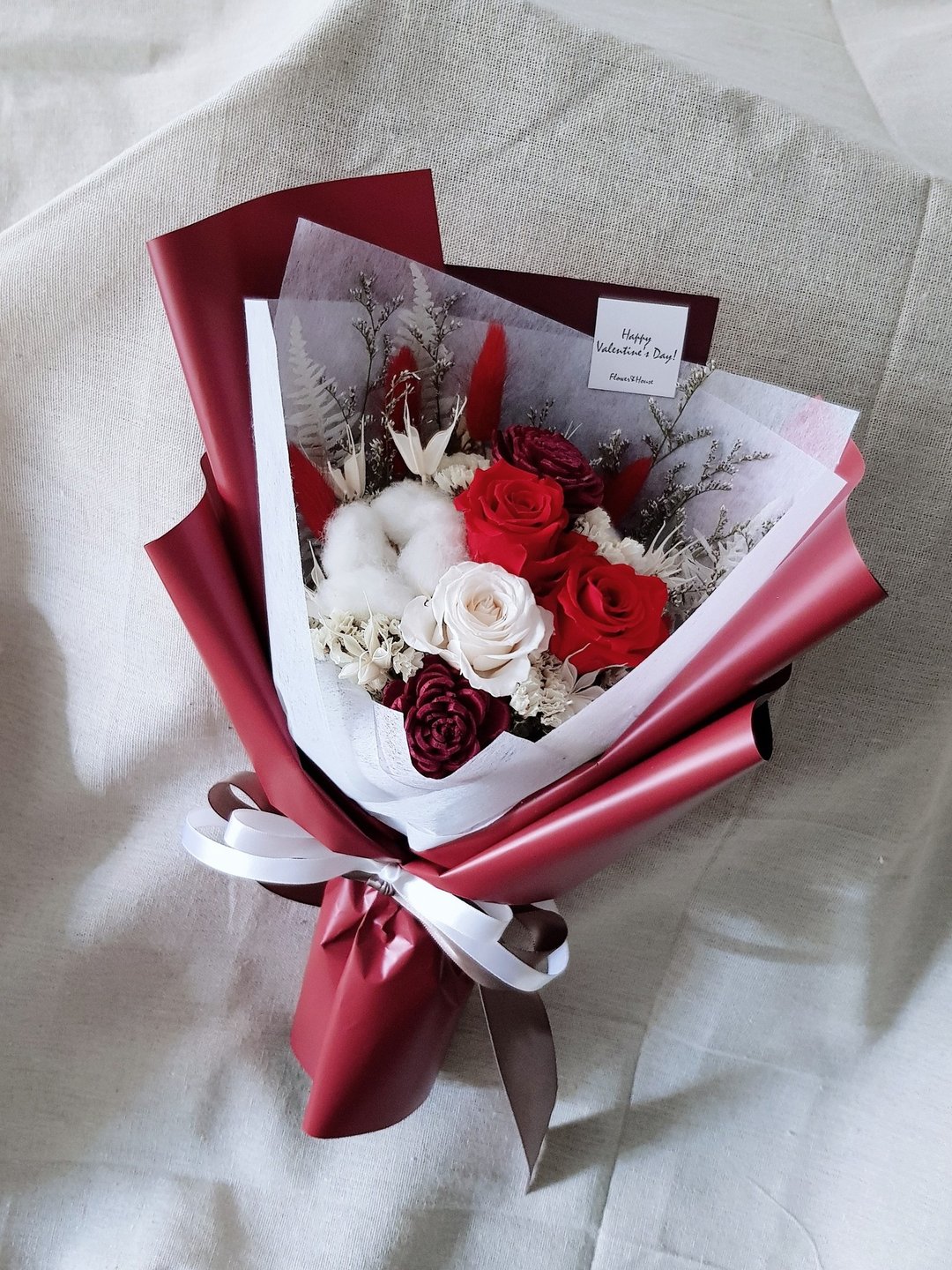 毕业快乐│永生花 + 干燥花│红白玫瑰花束│情人节│生日祝福 - 干燥花/捧花 - 植物．花 红色