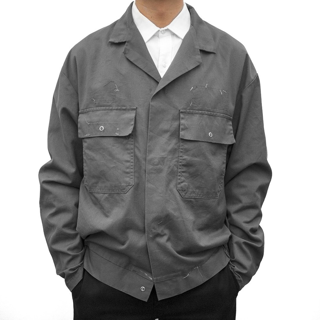 企业版 工作外套 工作服 作业服 铁灰 硬挺厚实 古着 二手 汽修 - 男装外套 - 棉 灰色