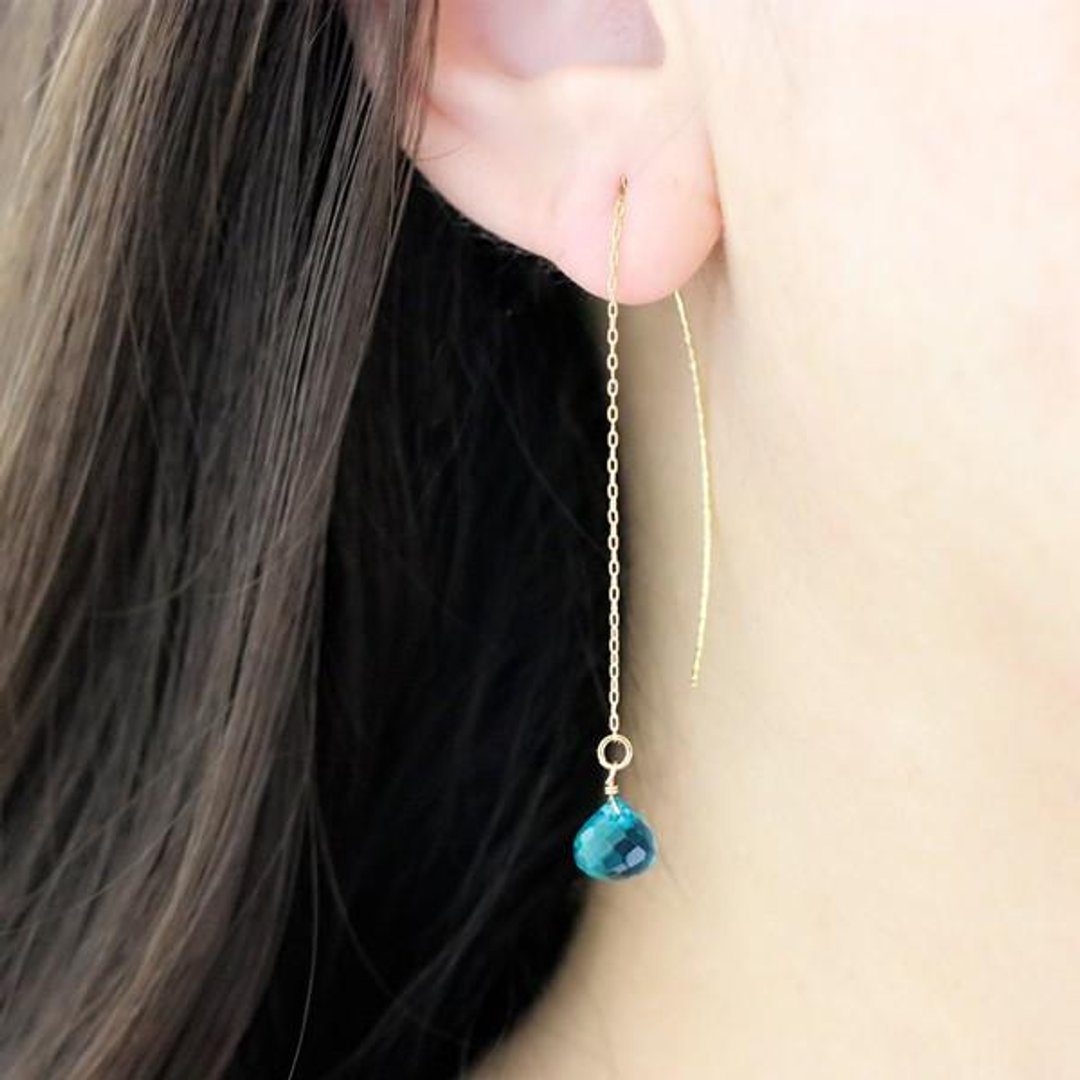 Green Quartz American Earrings April Birthstone - 耳环/耳夹 - 宝石 绿色