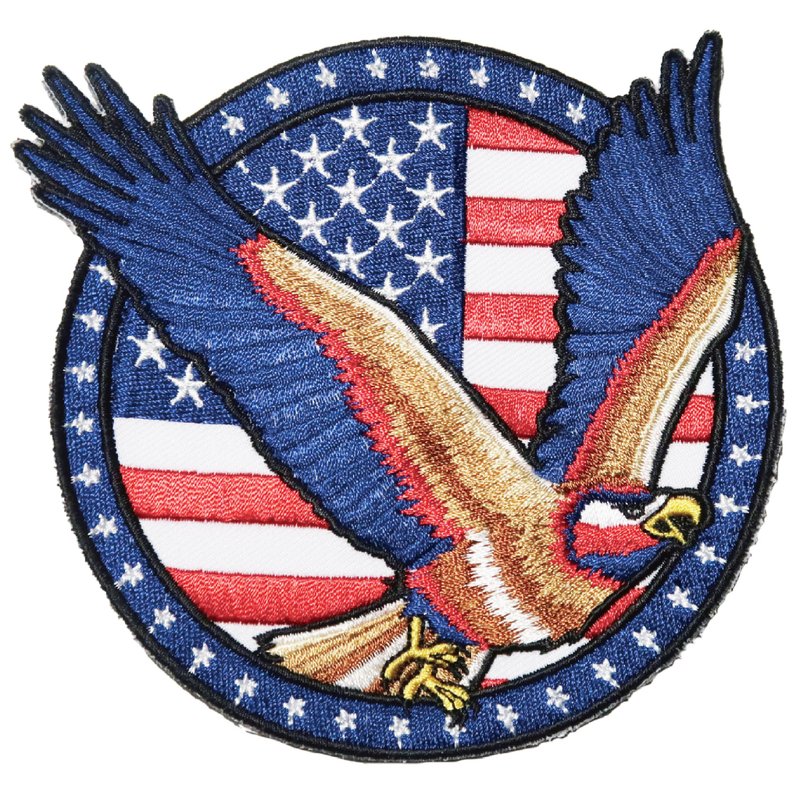 美国 老鹰向右 (蓝红色) 电绣刺绣背胶补丁 袖标 布标 布贴 补丁 - 徽章/别针 - 绣线 多色