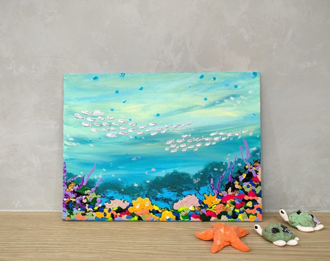【温柔收藏系列】如鱼得光  海洋光影画 - 24×18 压克力原作 - 摆饰 - 棉 