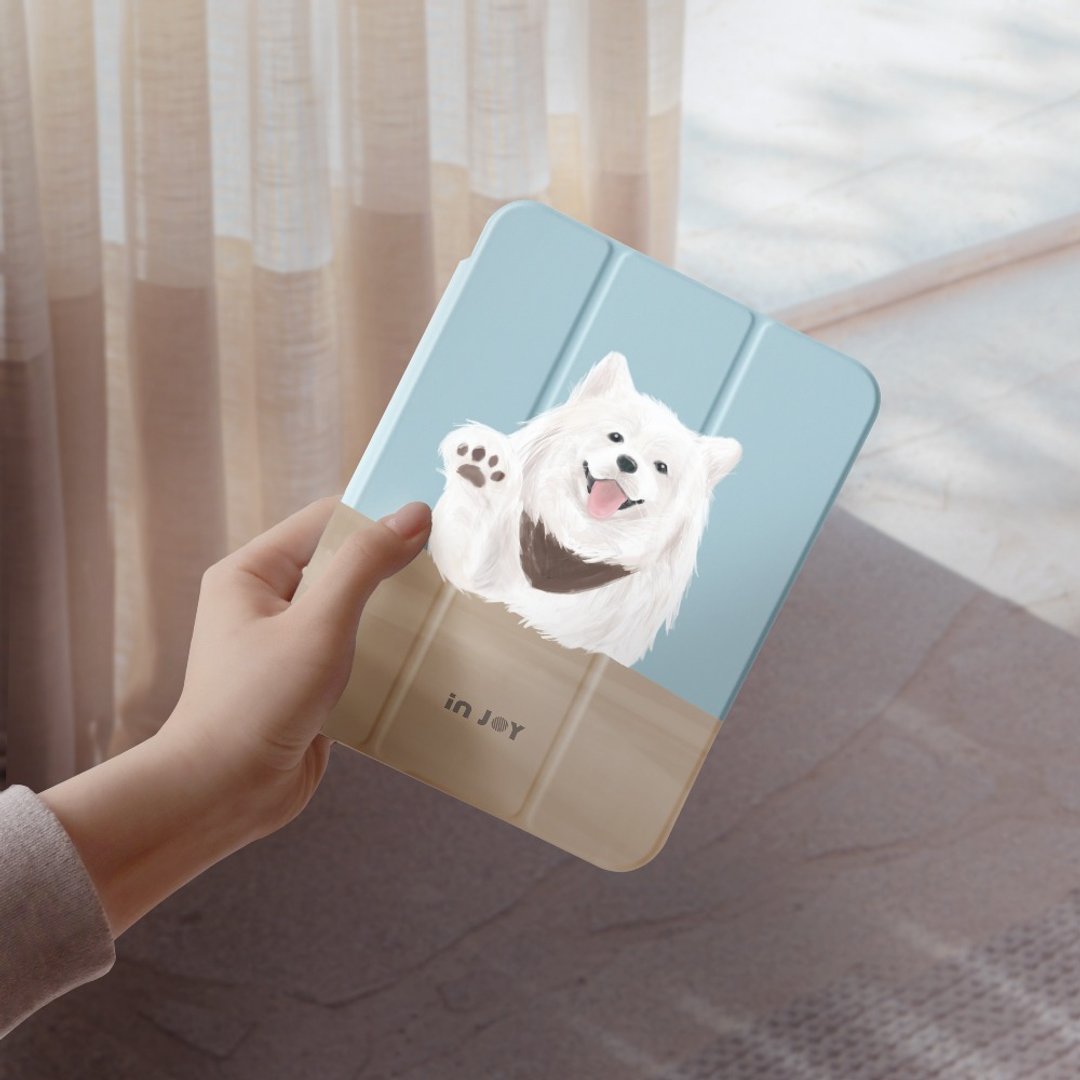 iPad 12.9/Air5/iPad 9/mini 7笑脸天使萨摩耶犬附笔槽平板保护套 - 平板/电脑保护壳 - 其他材质 蓝色