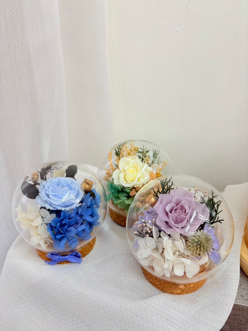 永生玫瑰小玻璃罩盅 永生玫瑰  永生花 - 干燥花/捧花 - 玻璃 白色