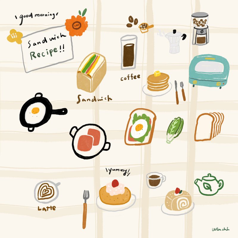 【一人成团】ipad+procreate实验室 / 美味的三明治食谱-简v老师 - 插画/绘画/写字 - 纸 