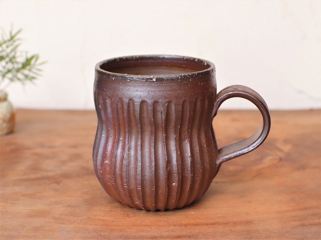 Bizen ware coffee cup (ho) c11-036 - 咖啡杯/马克杯 - 陶 咖啡色