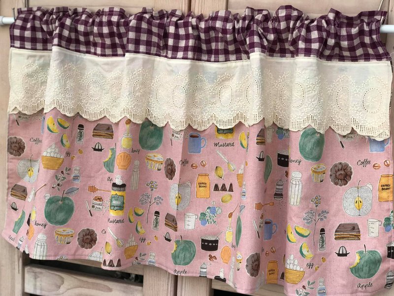 欧蕾塔手做**紫格粉底棉麻气泡饮手作短帘 - 门帘/门牌 - 棉．麻 粉红色