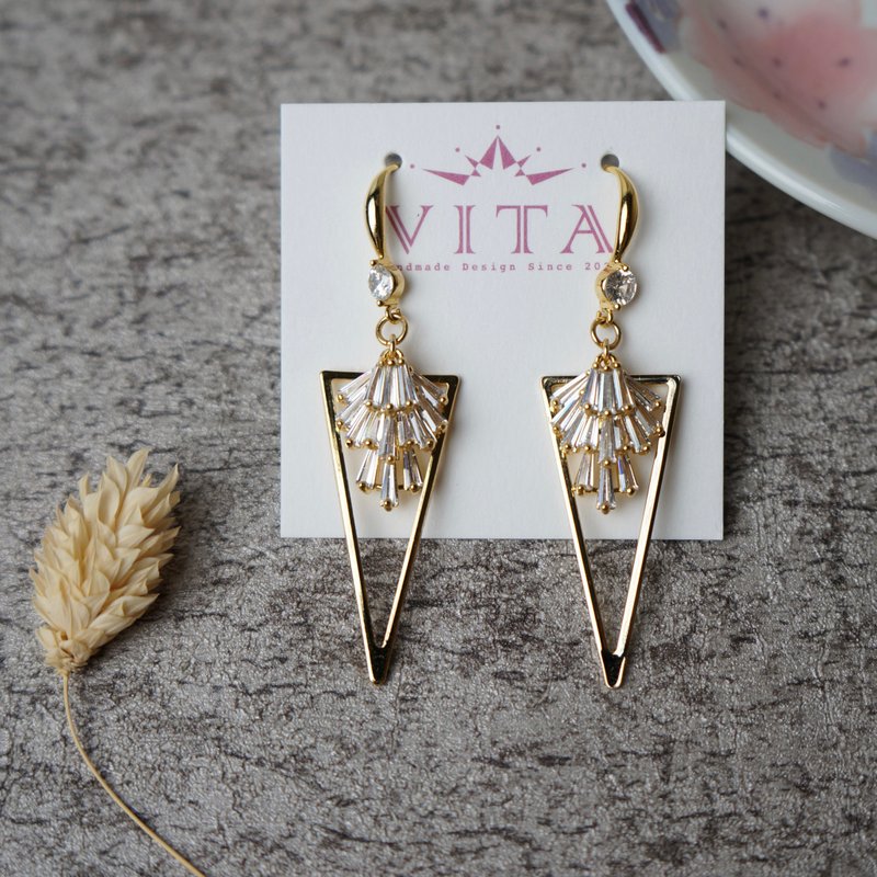 镀金锆石耳勾-魅力-(耳勾/耳夹) - 耳环/耳夹 - 铜/黄铜 金色