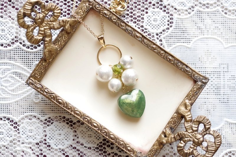 树脂艺术 心形棉珍珠项链・嫩绿时节 - 项链 - 树脂 绿色