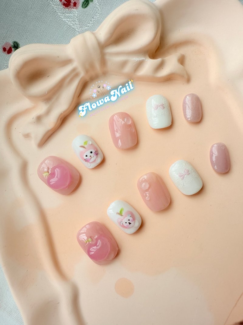 【定制】手工穿戴甲 | Peach Peachii| No.F2 - 指甲油/指甲贴 - 其他材质 粉红色