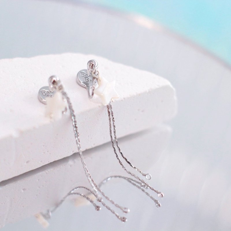 星雨点点 | Star Raindrop - 耳环/耳夹 - 贝壳 银色