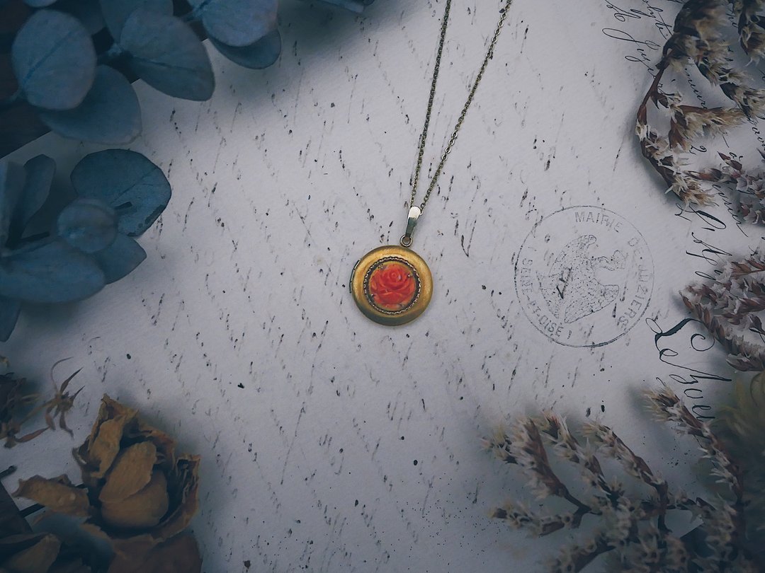 Krementz 珊瑚玫瑰金匣项链－美国古董首饰 Vintage Jewelry - 项链 - 其他材质 
