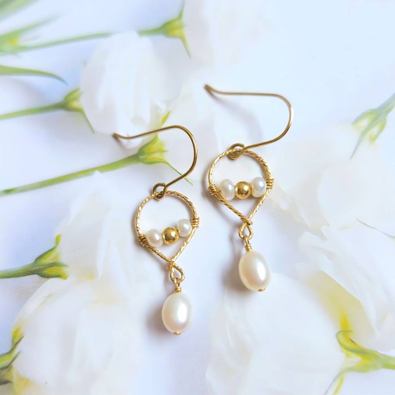 14kgf美国注金 天然珍珠耳环 | 手作定制 手链 项链 耳饰 饰品 - 耳环/耳夹 - 珍珠 