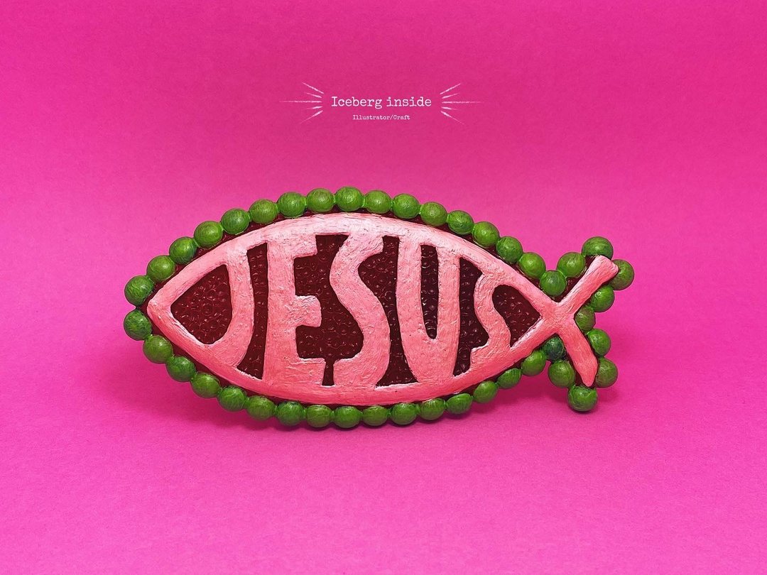 耶稣鱼 Jesus fish / 摆件 / 青豆粉色 - 摆饰 - 树脂 绿色