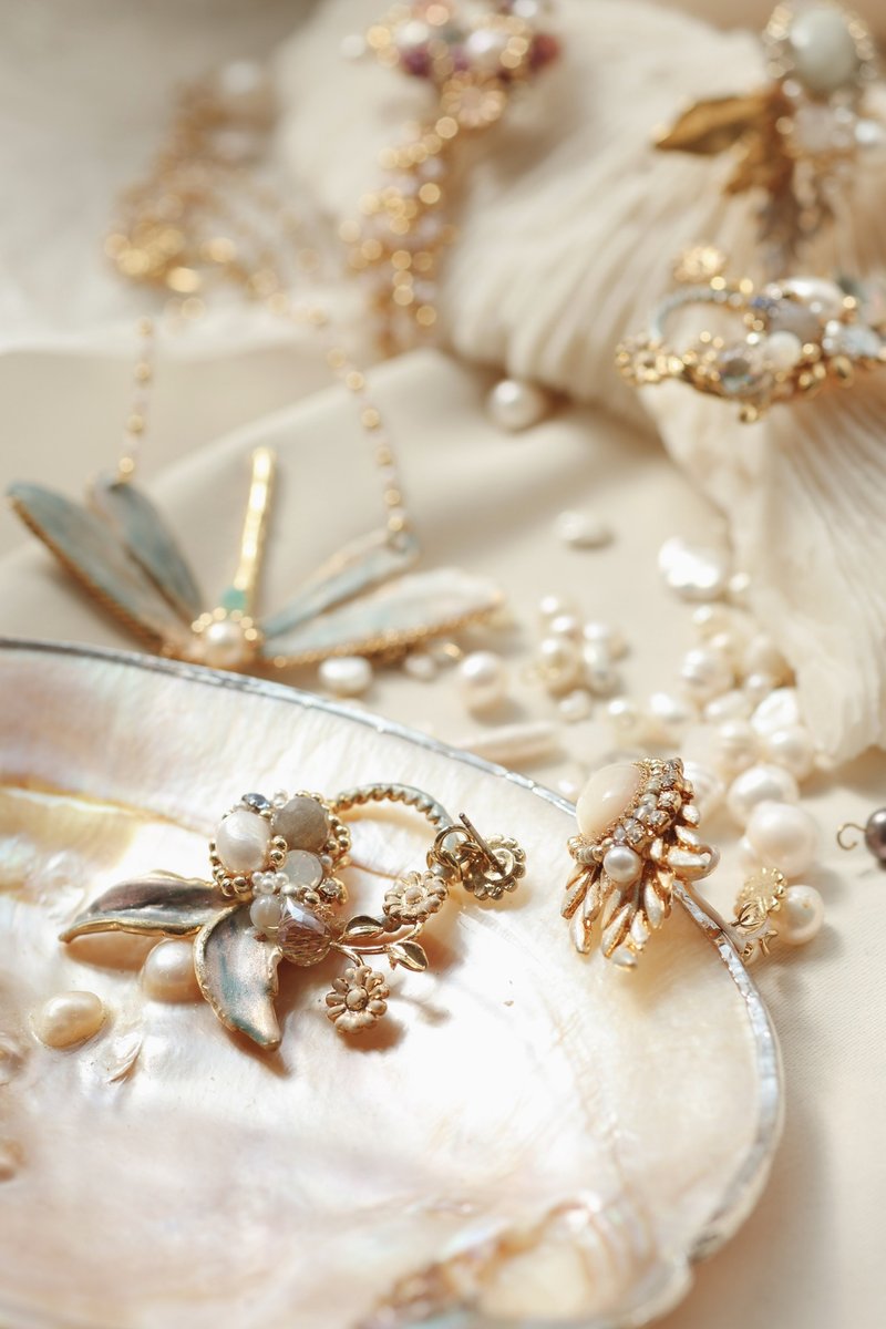 温柔系 堇紫 鸢尾花篮 天河石 低敏耳针 耳夹 - 耳环/耳夹 - 铜/黄铜 