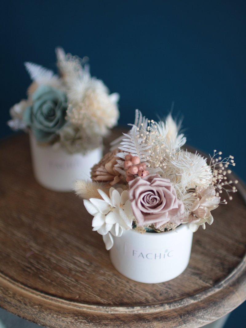 永生花礼 (桌花/杏粉) - 干燥花/捧花 - 植物．花 卡其色