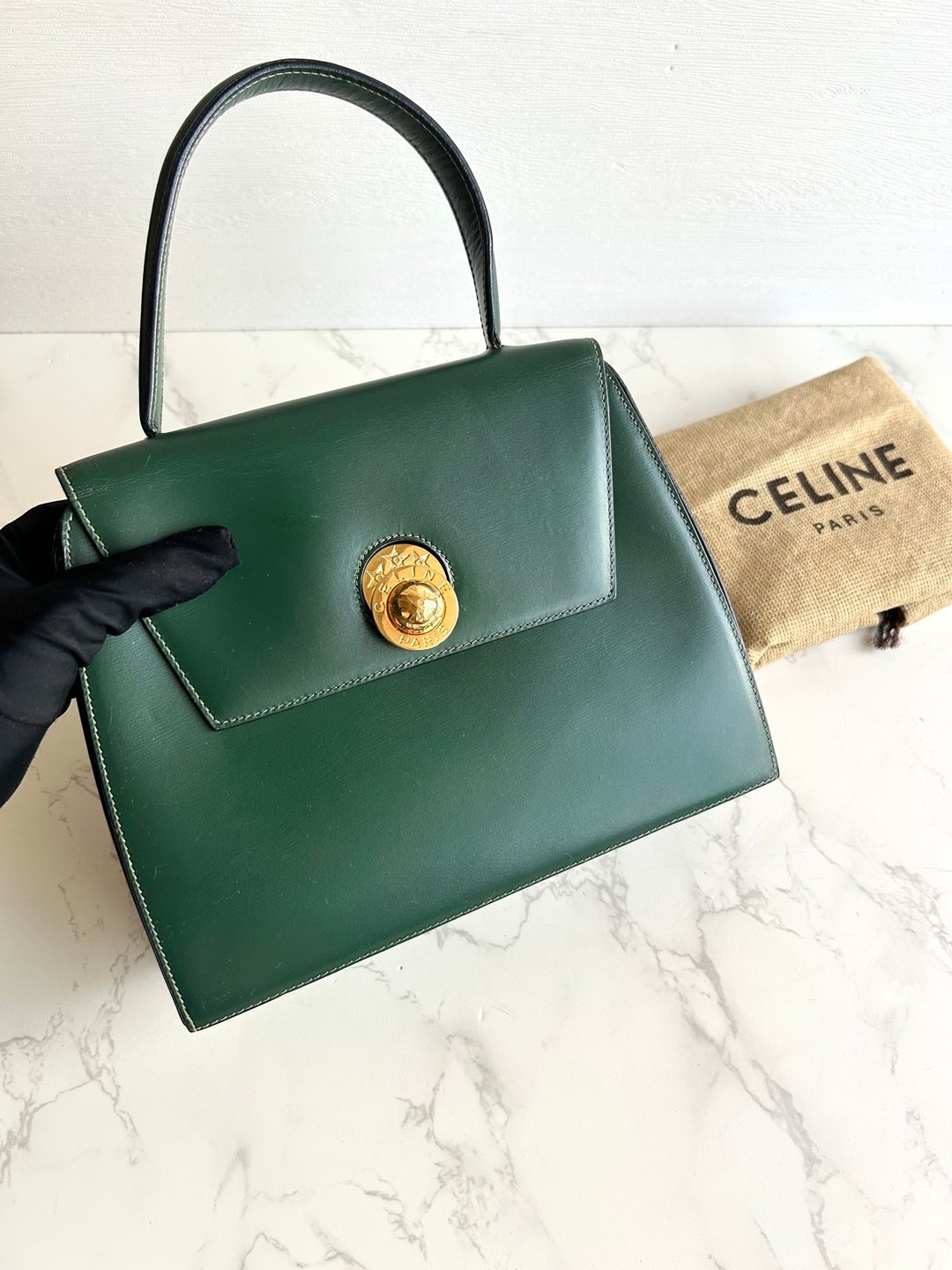 绝版中古包 Celine 旋转星球绿色凯莉包 手提包 古董包 二手包 古着 - 手提包/手提袋 - 真皮 绿色