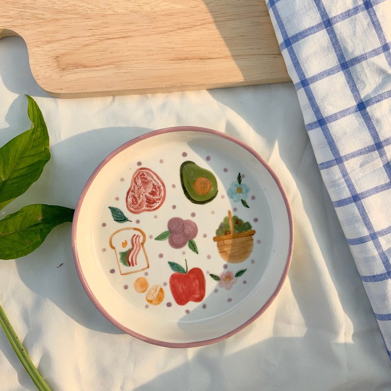 Picnic pink edge - 盘子/餐盘/盘架 - 陶 粉红色