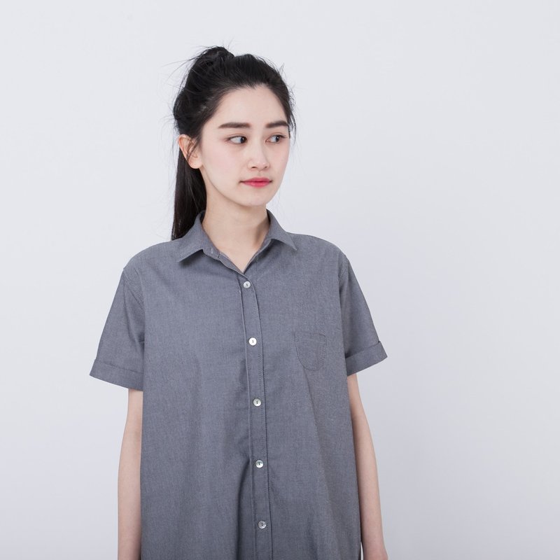 Juliet 茱丽叶开襟洋装/黑牛津 - 洋装/连衣裙 - 棉．麻 黑色