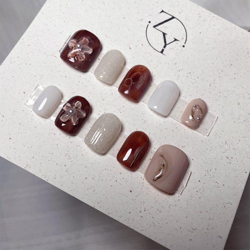 【订制】NO.022 花蕊 | 手工穿戴甲 - 指甲油/指甲贴 - 其他材质 咖啡色