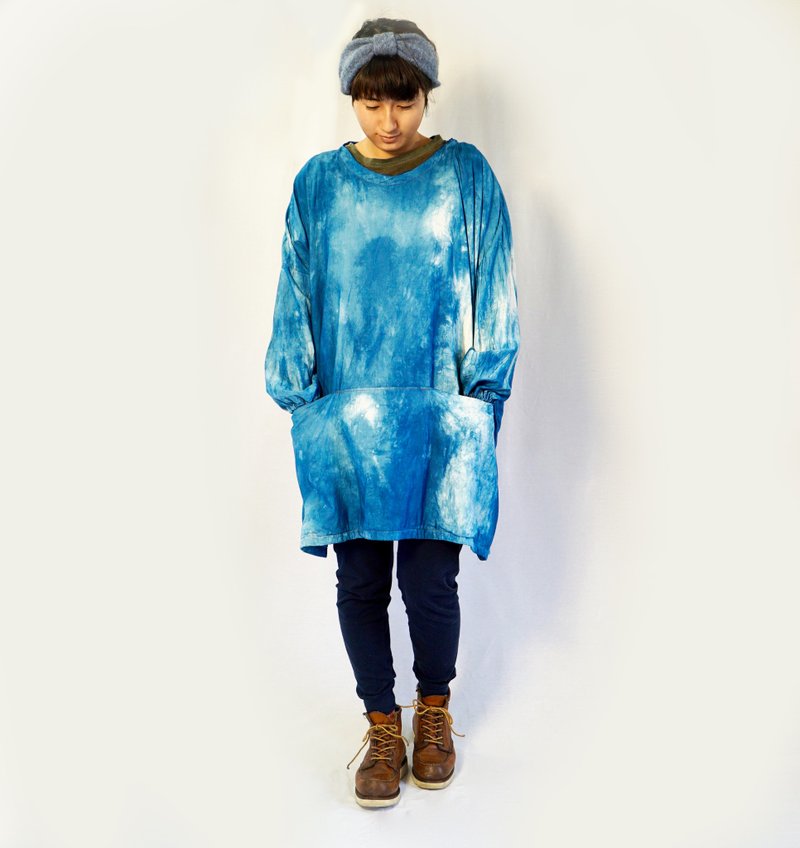 japanese Kappougi mottle blue/ coverall apron/ natural indigo/cotton100% - 围裙 - 棉．麻 蓝色