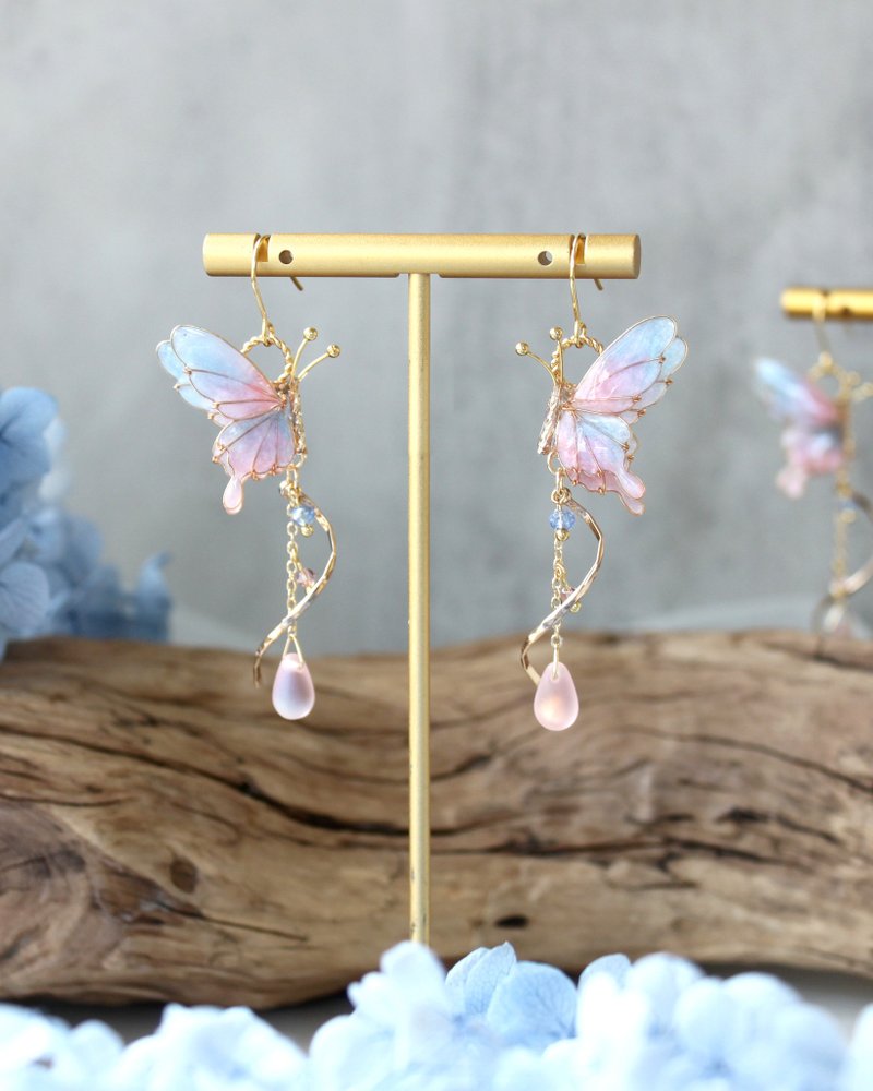 【粉蓝蝴蝶耳环】蝴蝶耳环   手工  耳环/耳夹 - 耳环/耳夹 - 树脂 多色