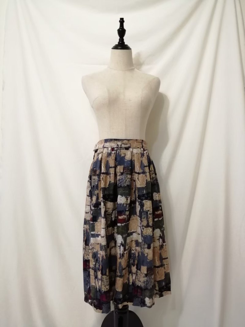 Designer collection 油画彩绘色块印花褶裥裙 - 裙子 - 棉 多色