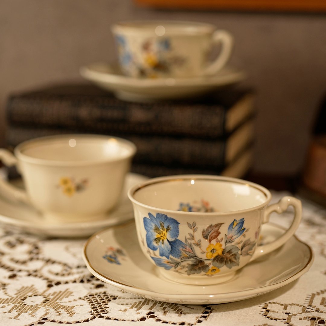 波兰Chodziez蓝花描金宽口茶杯组 - 茶具/茶杯 - 瓷 多色
