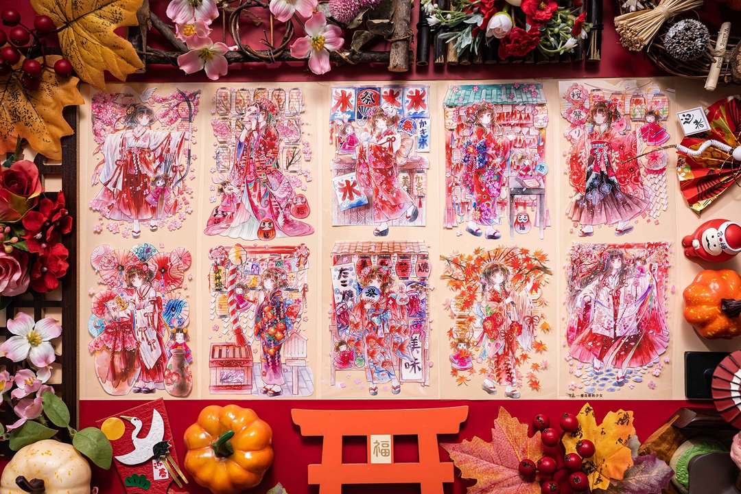 桜空祭的少女 PET 紙胶带 台灣製 10米卷 巨幅 - 纸胶带 - 塑料 红色