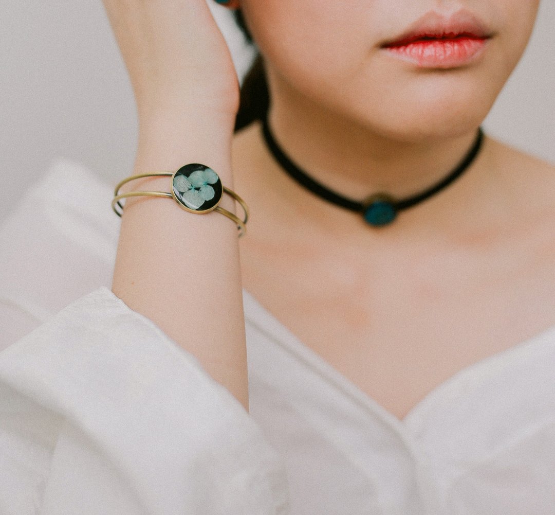 Hydrangea- Bangle (Bronze color)20 mm - 手链/手环 - 植物．花 蓝色