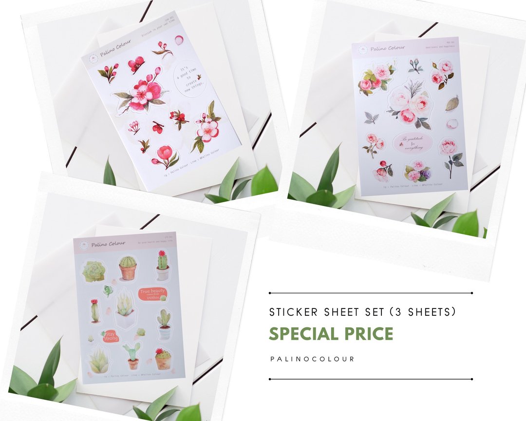 Flower Matte Vinyl Sticker Sheet Set of 3 Pcs - 贴纸 - 防水材质 