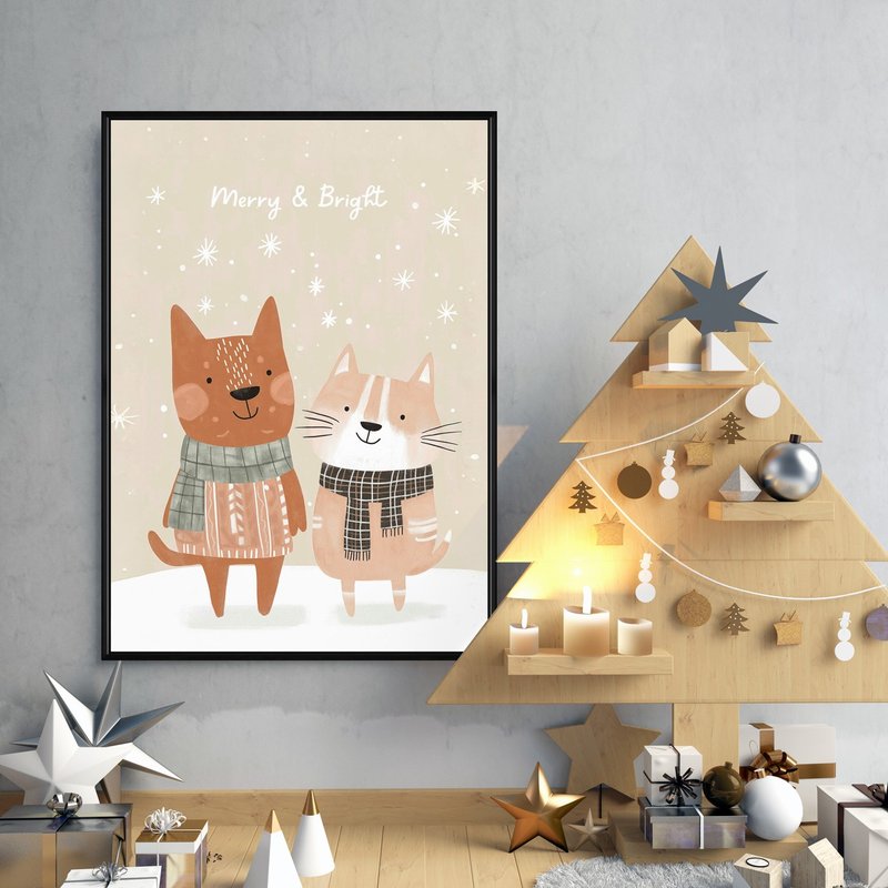 冬日里的小伙伴-圣诞插画/圣诞树装饰挂画/圣诞小物/圣诞交换礼物 - 海报/装饰画/版画 - 棉．麻 卡其色