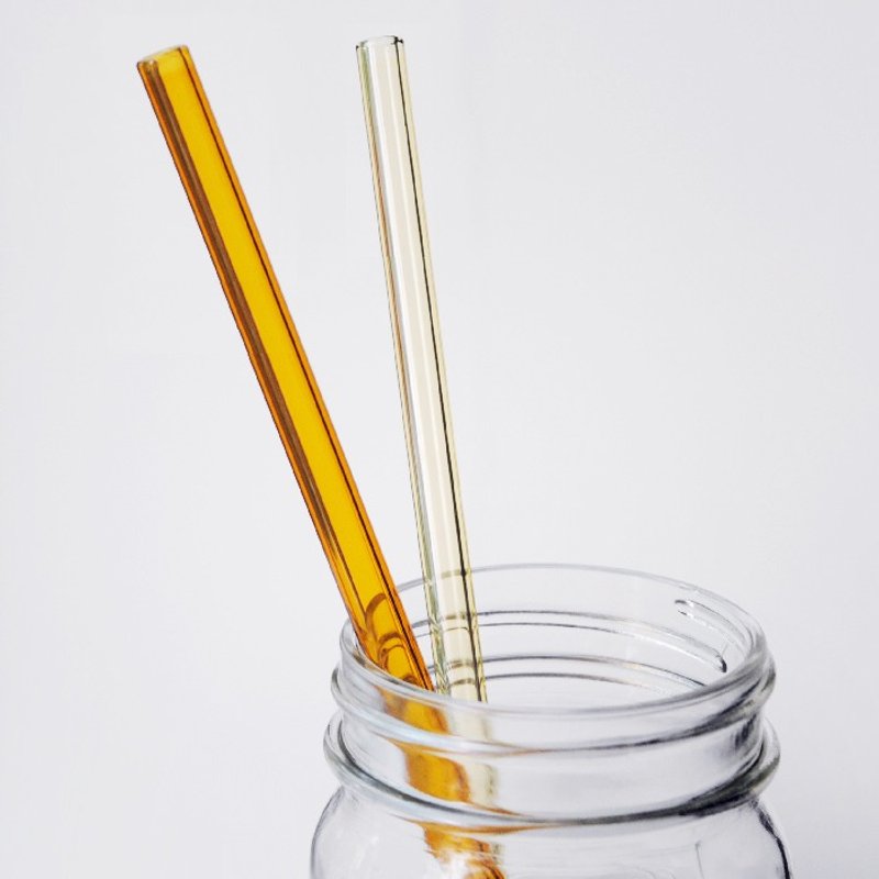 25cm【长吸管】(口径0.8cm) 彩色玻璃吸管 重复使用环保爱地球 (附赠清洁刷棒轻松洗净 )无毒环保彩色耐热玻璃 定制化 - 环保吸管 - 玻璃 橘色