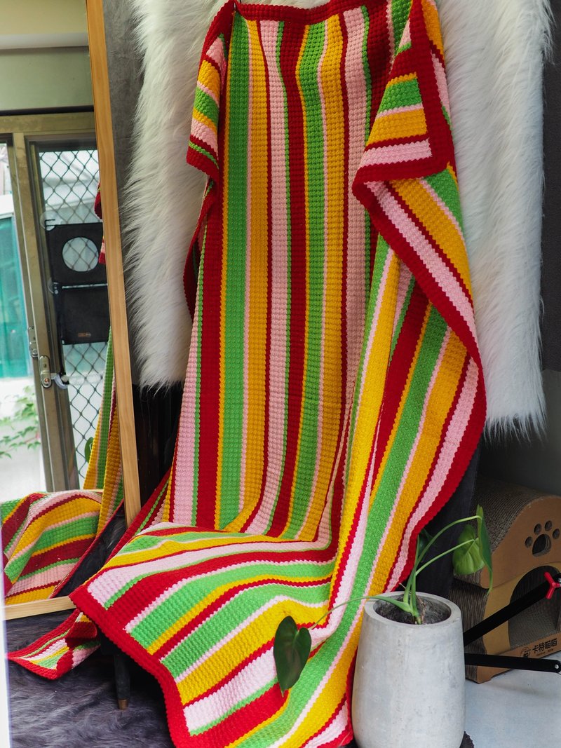 甜蜜青春果汁彩条 暖情乡村手工编织古董彩色万用毯床罩 Vintage - 被子/毛毯 - 聚酯纤维 多色