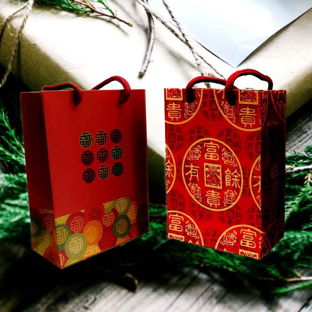 饰品礼物提袋 富贵有余祝福款 满福祝福款 棉绳手提袋 2组4入 - 包装材料 - 纸 红色