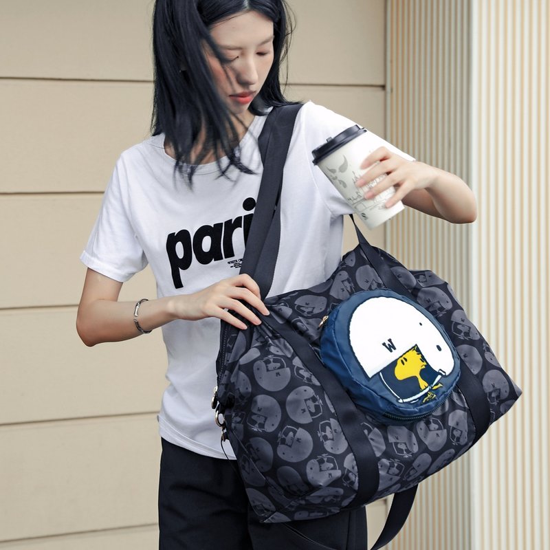 PEANUTS Woodstock防泼水可折双面旅行袋/运动 - 侧背包/斜挎包 - 其他人造纤维 黑色