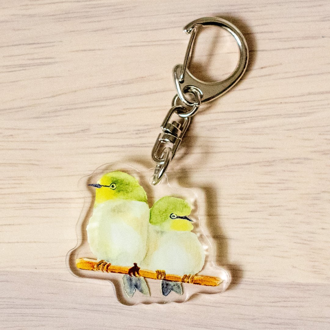 A pair of white-eye key chains - 钥匙链/钥匙包 - 塑料 绿色
