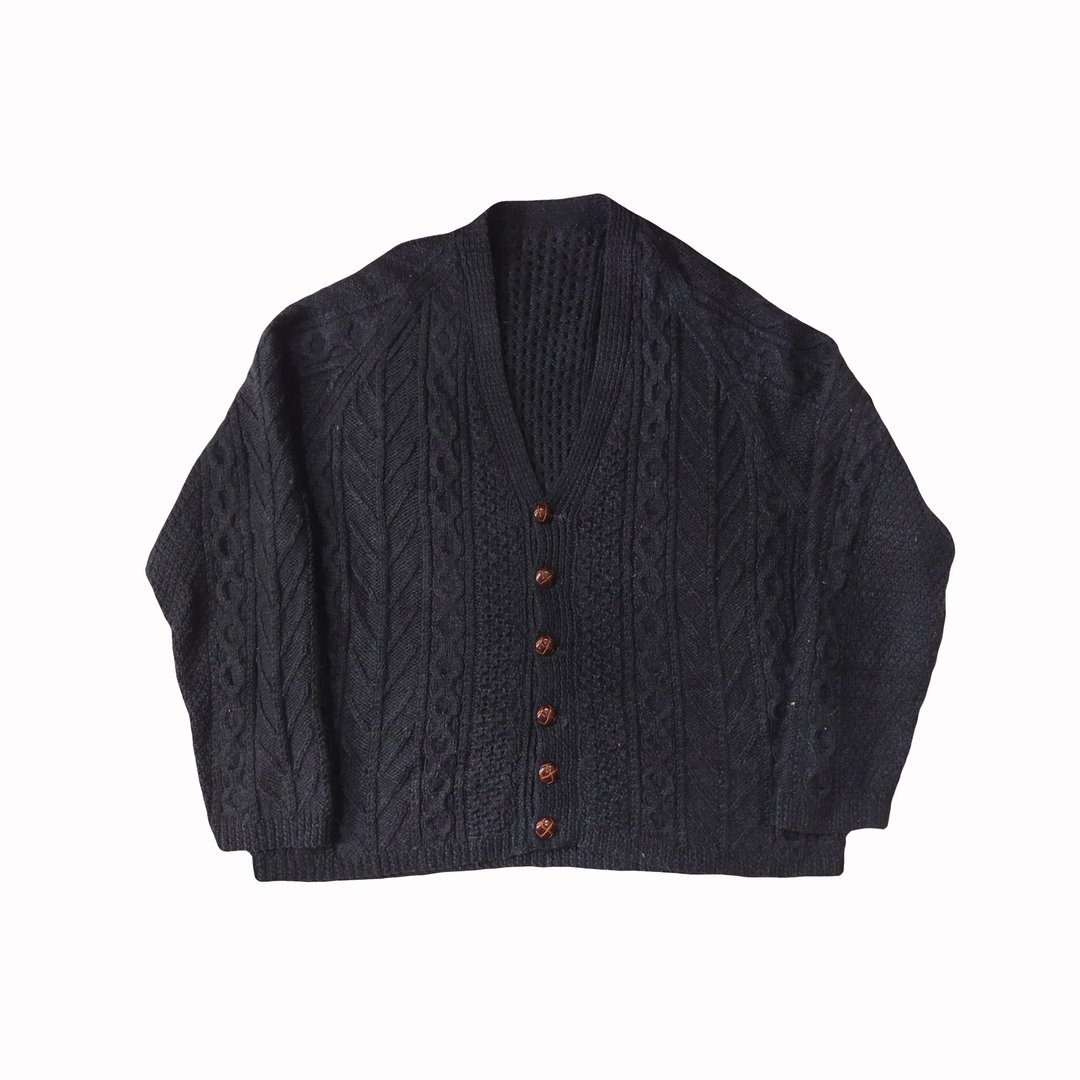Vintage Aran Style Sweater Cardigan古着爱尔兰渔夫开襟衫 - 男装针织衫/毛衣 - 其他人造纤维 黑色