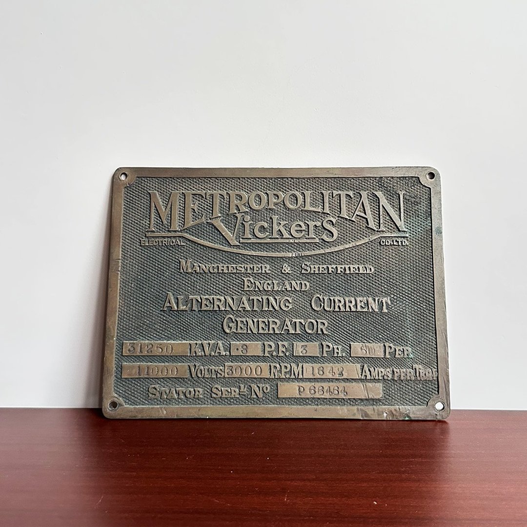 隐物 20世纪英国电气公司Metropolitan-Vickers 发电机标示牌 - 其他 - 铜/黄铜 金色