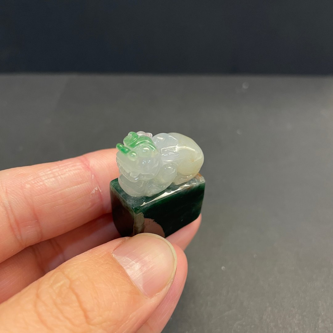 瀚玉珠宝 天然A货翡翠印章 特色貔貅印章 极漂亮的绿色 清爽的绿 - 其他 - 玉石 