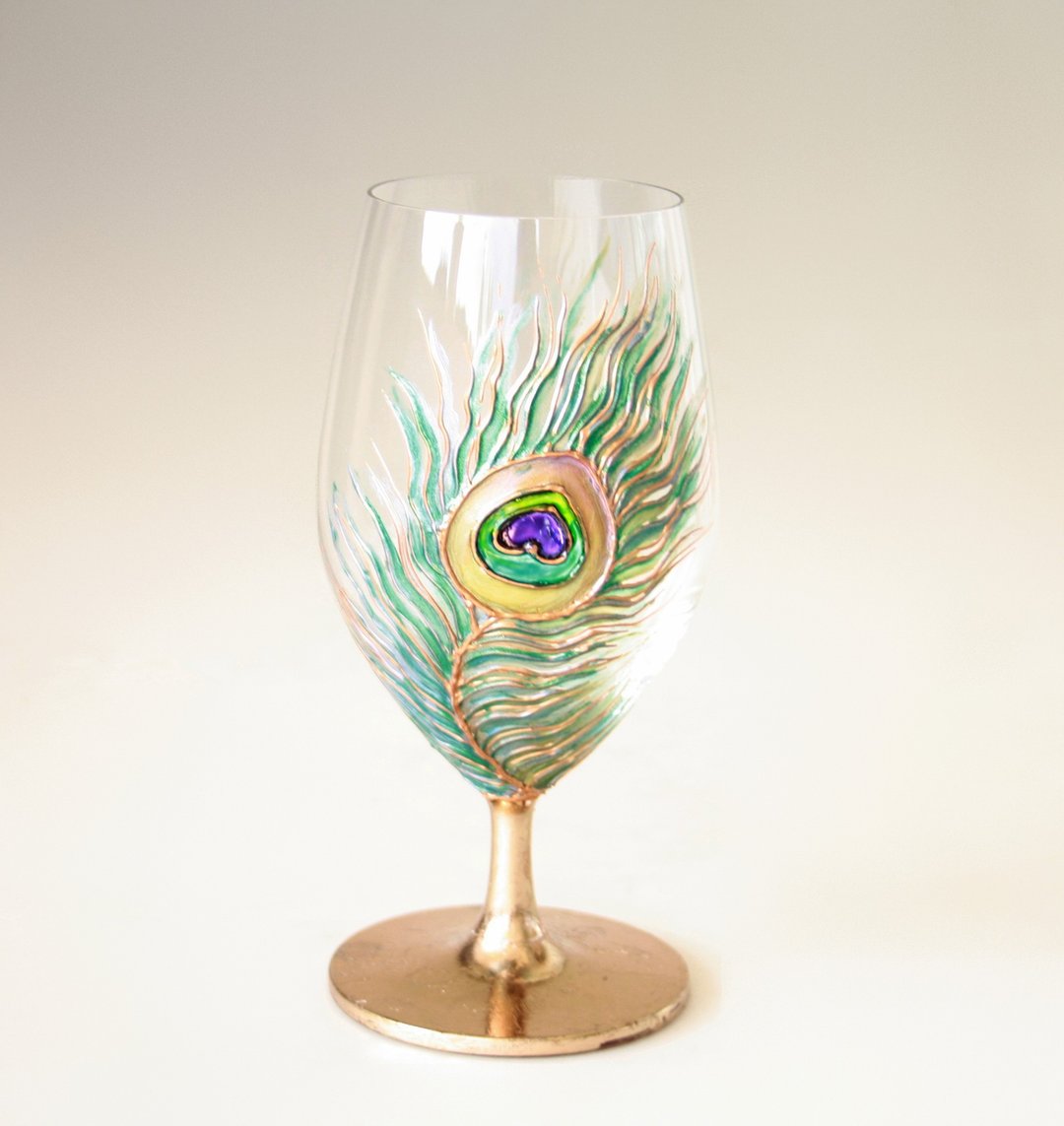 Beer Cocktail JuiceGlass Peacock Feather, Hand-Painted - 酒杯/酒器 - 玻璃 多色
