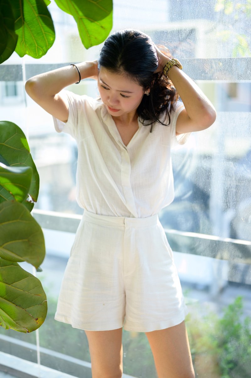 Hemp Short Pants - White - 女装短裤 - 其他材质 卡其色