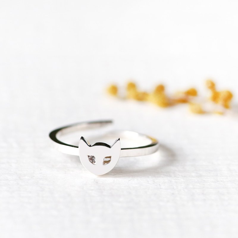 小猫脸戒指 925银 - 戒指 - 其他金属 灰色